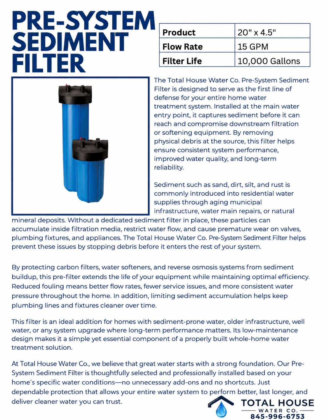 Pre-System Sediment Filter spec sheet