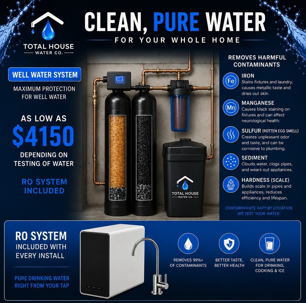 Total House Water Co. Well Water treatment system with reverse osmosis unit included